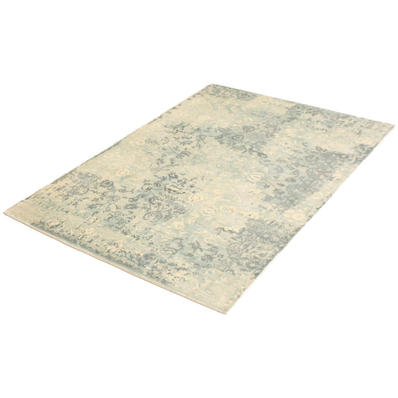 Tapis à la main one-of-kind-noué la 2010s bleu ciel 5 pi 3 po x 7 pi surface viscose Suazo