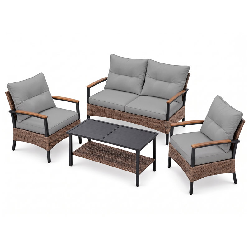 Nayellie 4 - Person Outdoor Seating Group with Cushions, Gray