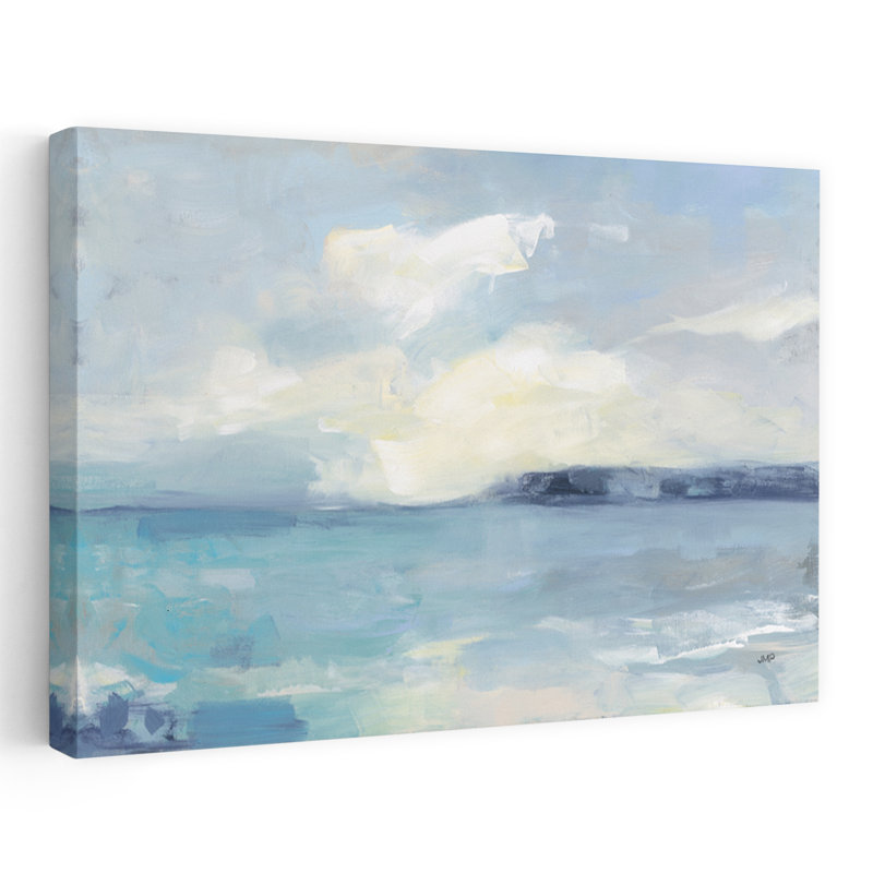 Péninsule côtière abstrait bleu gris nuage turquoise, H 24 po x l 16 po