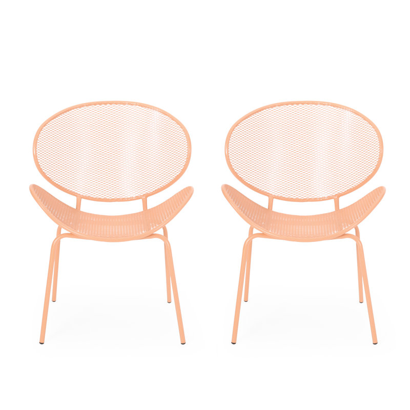 Curvaceous Shell Chairs (2), 24.58"W X 34.61"H, Powder-Coated Iron, Orange Iron Chair Pair Orange, Rounded