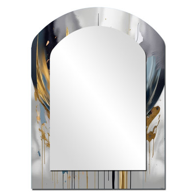 Shapes And Lines Abstract Marble III - Marble Asymmetrical Decorative Wall Mirror, Gold Arch Large Mirror, Printed Metal Art