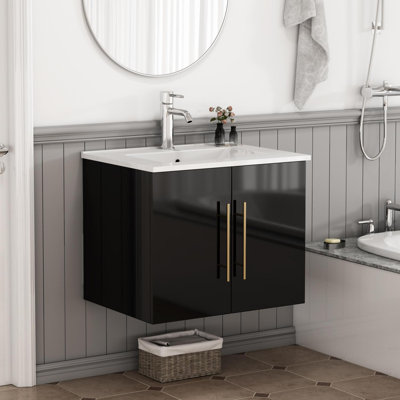 Meuble-lavabo mural double avec lavabo en céramique