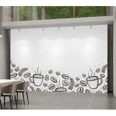 Murale pelez et collez de qualité supérieure - grains de café et tasses