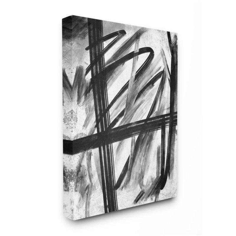 Dessin au trait abstrait en noir et blanc par Onrei - impression d'art graphique, Wrapped Canvas, H 30 po x l 24 po x 1,5 po