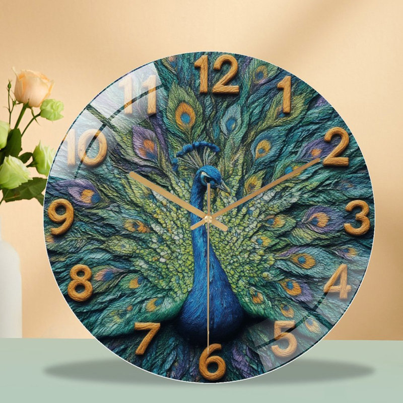 Horloge avec paon - horloge murale moderne en verre 12 po