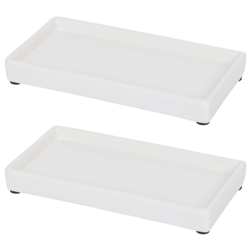 Ceramic Soap Dispenser Trays - White