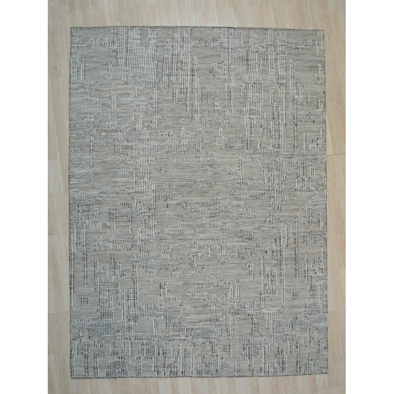 Lush Xena Ivory Handmade Wool Contemporary Geometric Hand-Knotted Area Rug, Rectangle 9' x 12'