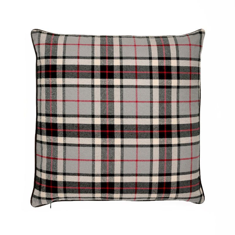 Edinburgh Plaid Plaid Cotton Reversible Throw Pillow, 26" X 26", Brown/Gray, Polyester/Polyfill