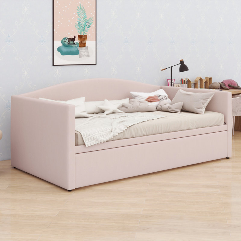 Daybed With Extended Pop Up Trundle, Pink