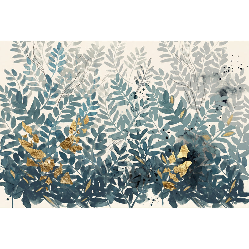 Papier peint feuilles aquarelle bleu sarcelle, Peler et coller, 200 po x 120 po