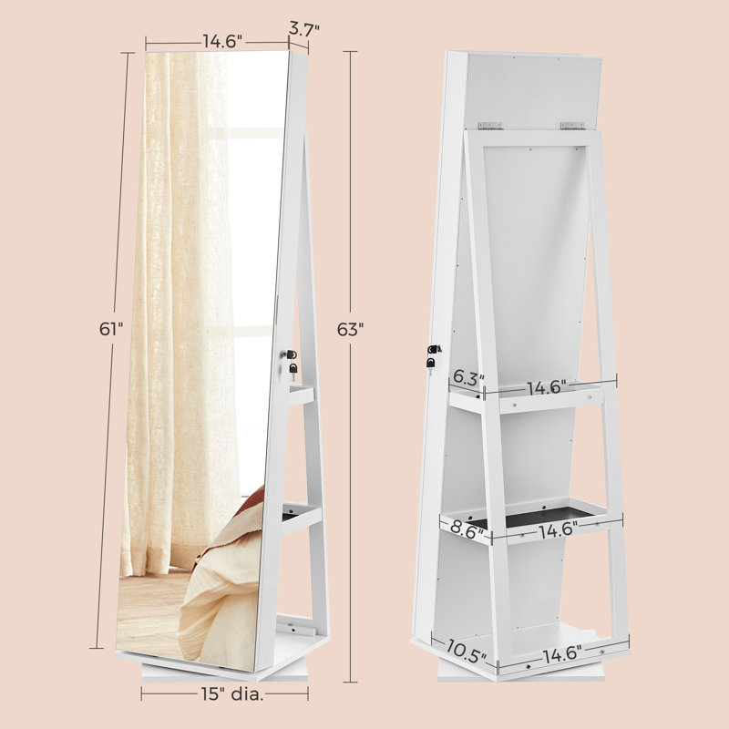 Ardolino 15'' Wide Jewellery Armoire with LED and Flip-over Makeup Shelf