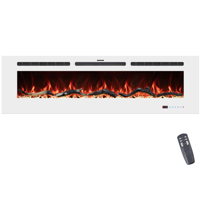 Foyer électrique mural encastré Berni, Blanc, H 17,7 po x l 60 po x P 5,9 po