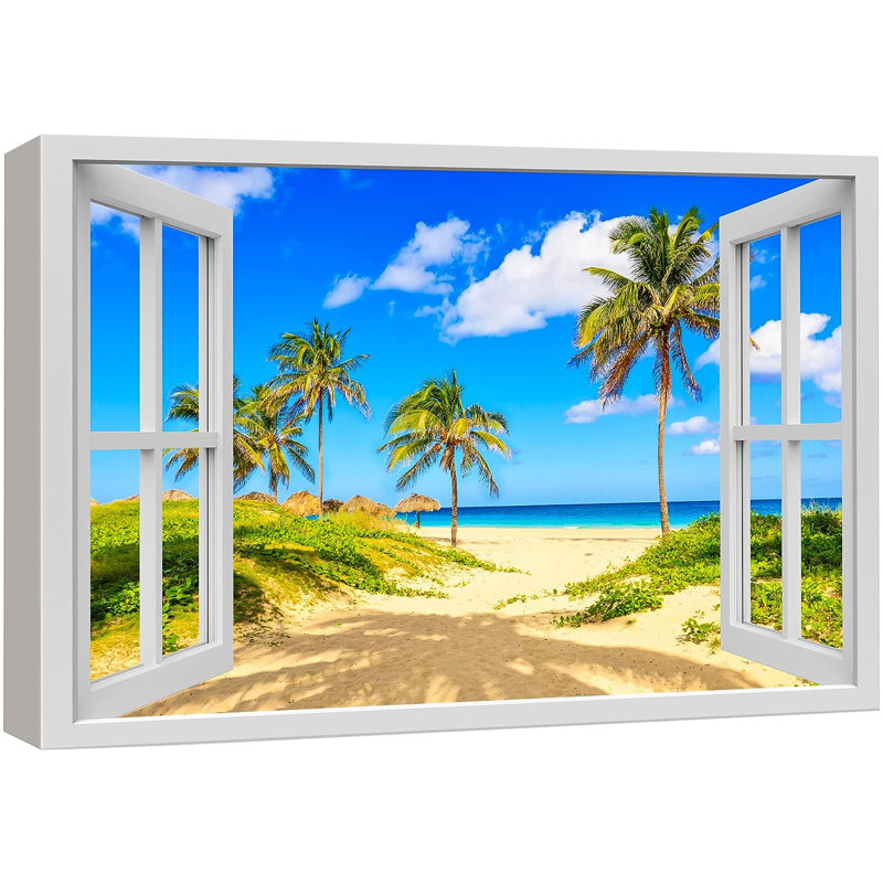 «Tropical Palm Tree Beach Ocean Sea Paradise Nature Wilderness», reproduction sur toile, H 32 po x l 48 po x P 1,5 po