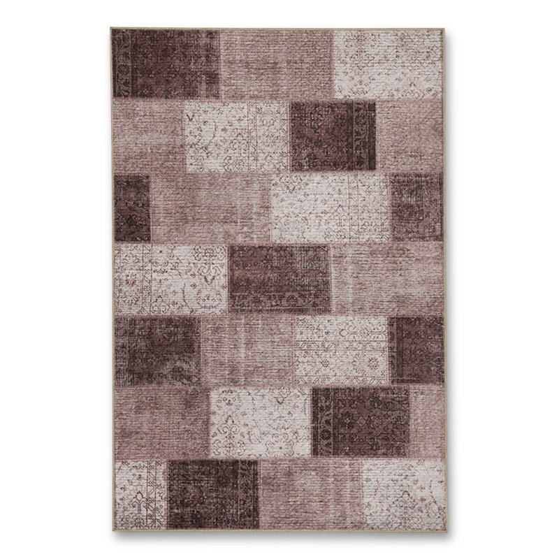 Tapis brun tissé à motif patchwork lavable Mosso, 2' x 2'11"