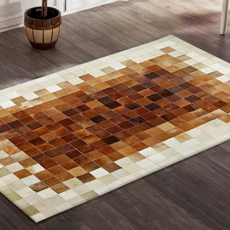 Tapis brun en peau de vache patchwork, taille personnalisée, Rectangle 9'6" x 13'6"