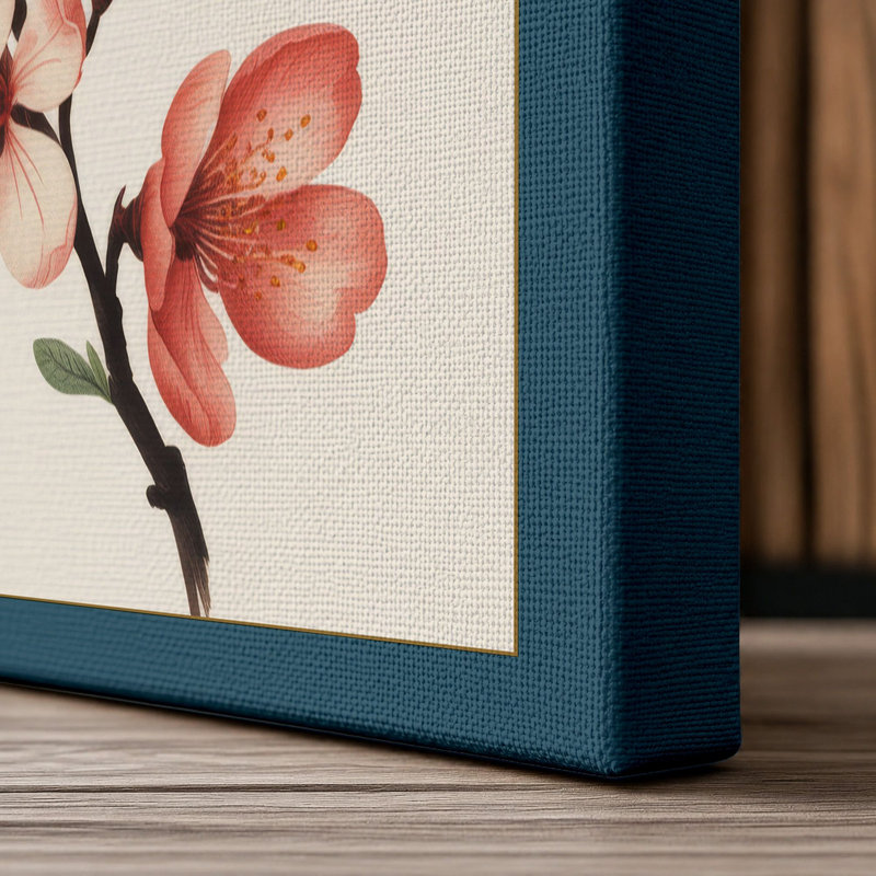 Flowering Branch Study Botanical - Wrapped Canvas, 24x16 - 61.0 x 40.6 cm, Teal Border