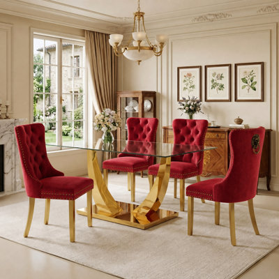 Modern Rectangular Glass Dining Set with Tufted Upholstered Parsons Chairs