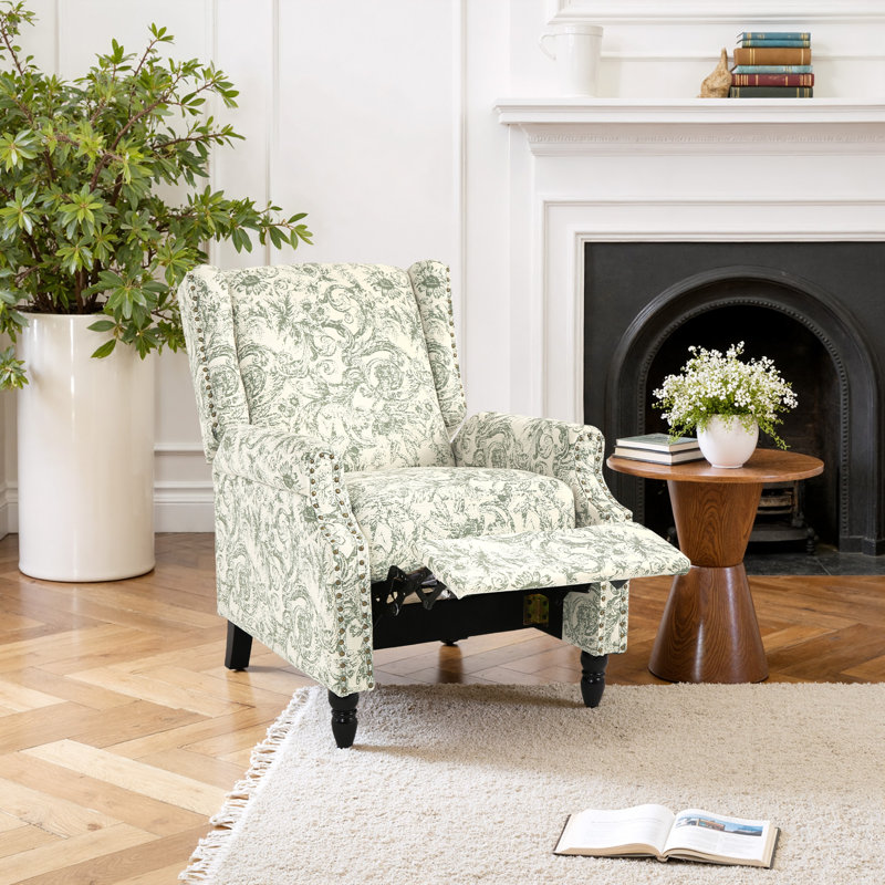 Manual Standard Push Back Recliner, Green Floral