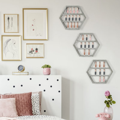 Ensemble de trois supports de rangement flottants pour huile essentielle support hexagonal vert olive
