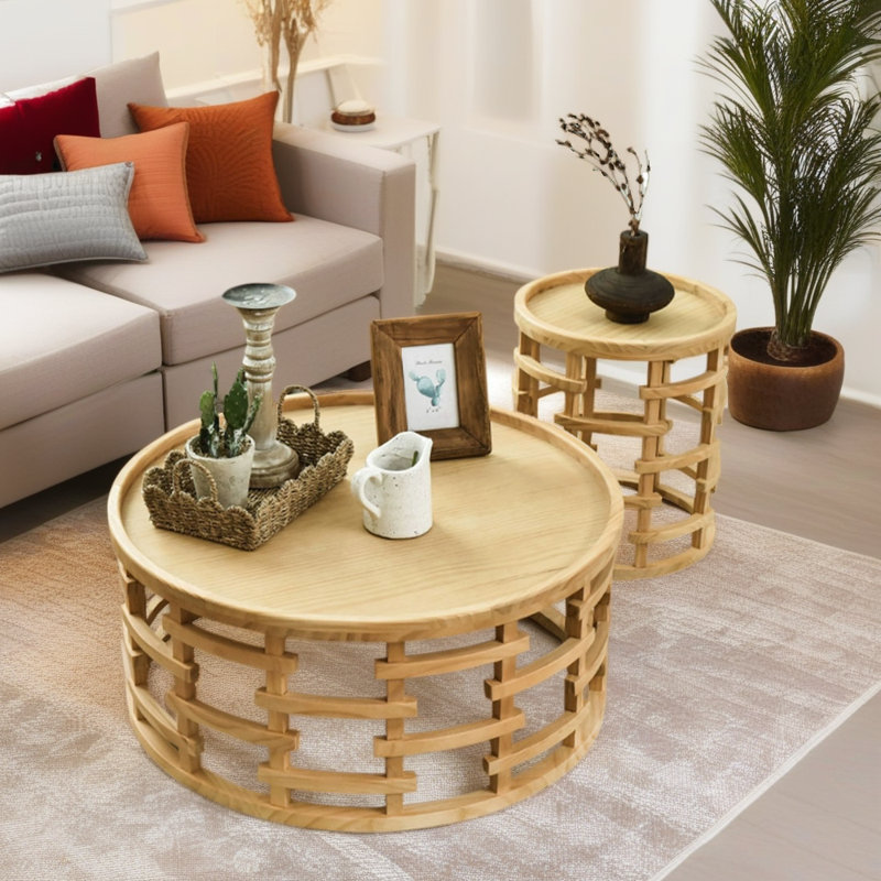 Table basse ronde en bois rétro avec