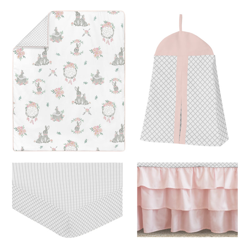 Ensemble de literie pour lit de bébé 4 pièces lapin floral