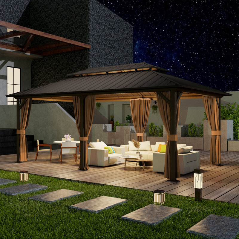 12ft x 20ft Aluminum Patio Gazebo, Outdoor Gazebo with Galvanized Steel Roof, Privacy Curtains & Mosquito Netting for Patio, Garden and Backyard