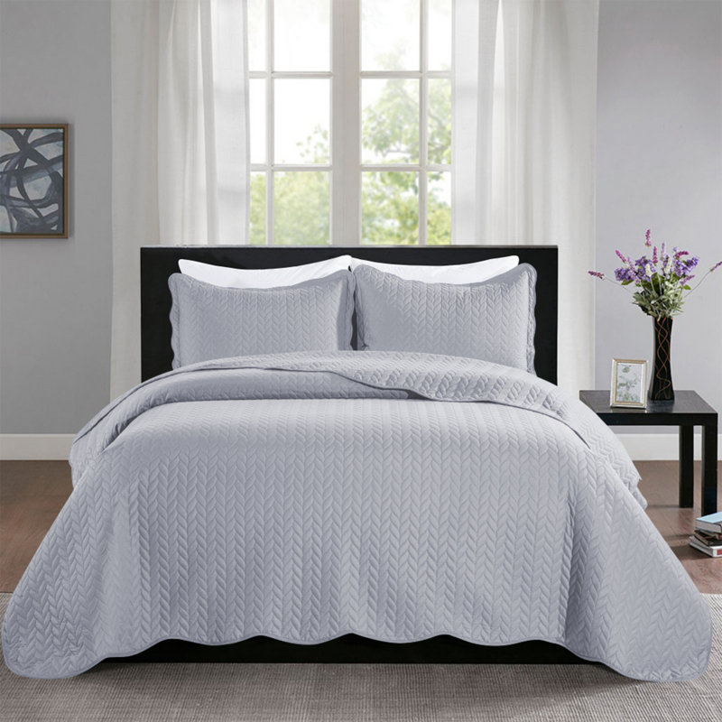 Microfiber Embossed Bedspread Set, Silver, California King Bedspread + 2 King Shams