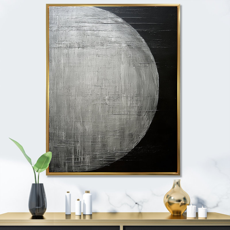 Noir, argent, lune, solitude, Cadre flottant doré, H 40 po x l 30 po x P 1,5 po