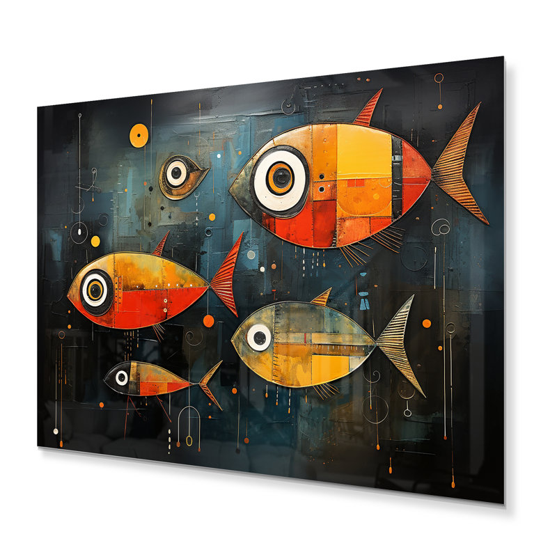 Décoration murale en métal Minimalisme - Collages de poissons III, H 24 po x l 32 po x P 1 po