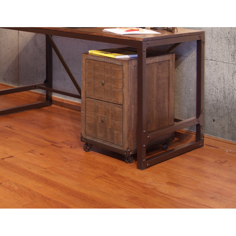 Brown Solid Pine and Mango Wood 2 Drawer Mobile File Cabinet