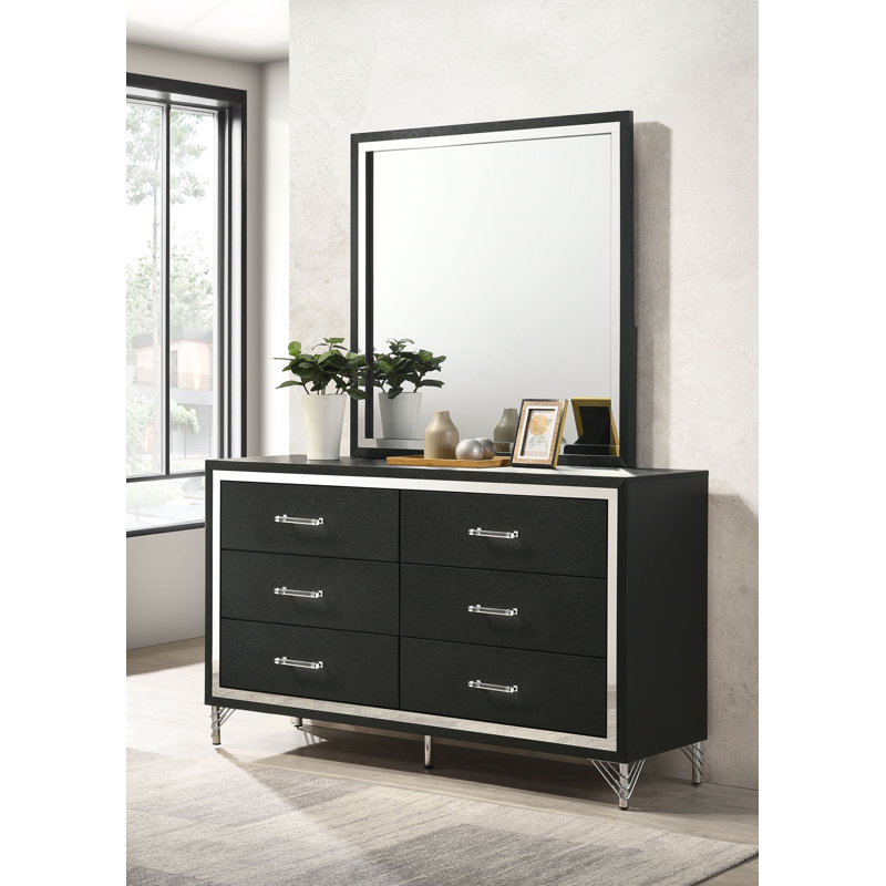 Clanton 6-drawer Dresser And Mirror Black, Black