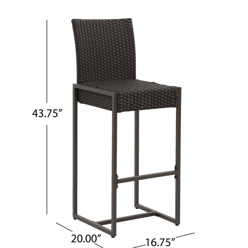 Outdoor  2 , , Dark Brown/Grey, 20.43"D X 16.83"W 45.05"H, 30.00" Seat Ht, Assembly Needed  2 Pieces  - Transitional, Weather-, Iron Frame, Brown/Grey , Black