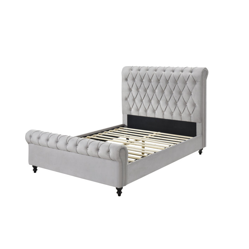 Harkness Upholstered Wingback Bed, Queen, Light Gray
