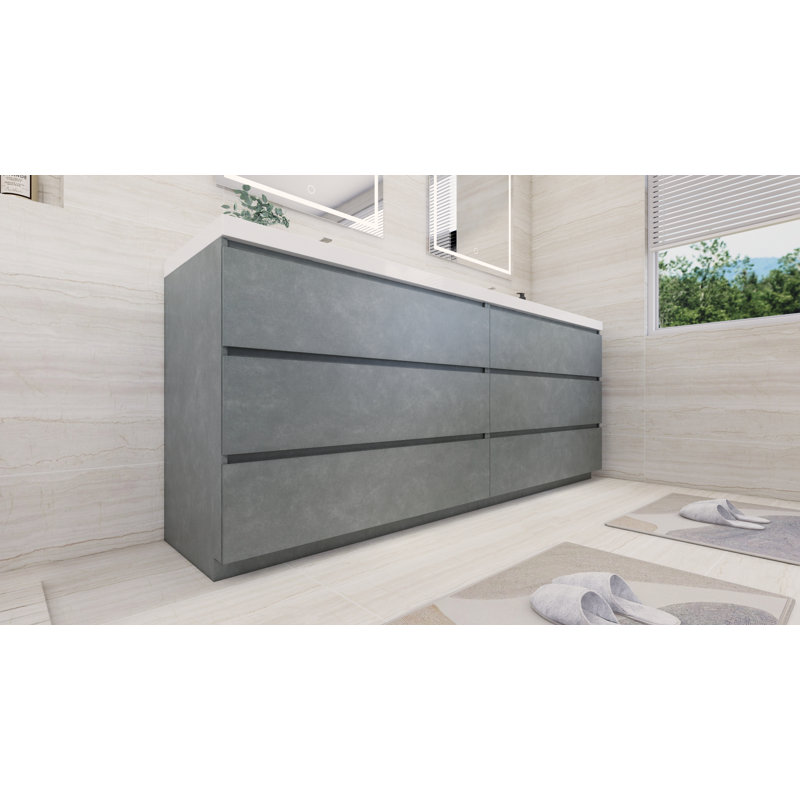 Ferrari 83.5'' Double Bathroom Vanity with Acrylic Top, Cement Gray