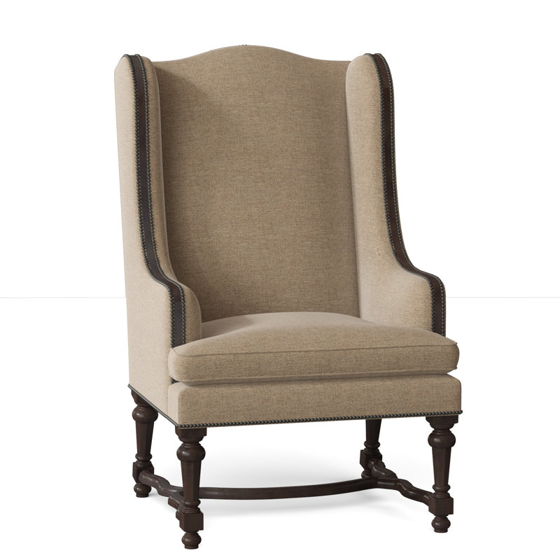 Normandie Upholstered Wingback Chair, Black Nickel Small, Elise Flax