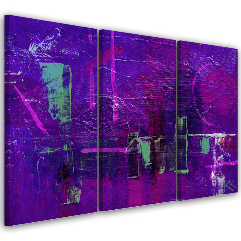 Hand -Painted In Purple - 3 Piece No Frame Print on Canvas, 80cm H x 120cm W