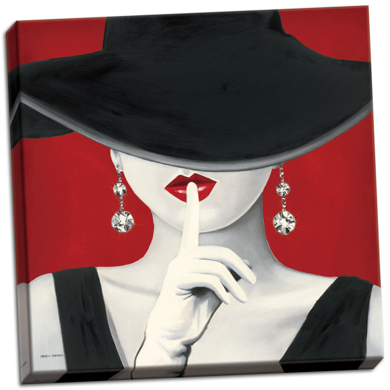 « black, white and red diamond oreilles fashionista », impression sur toile