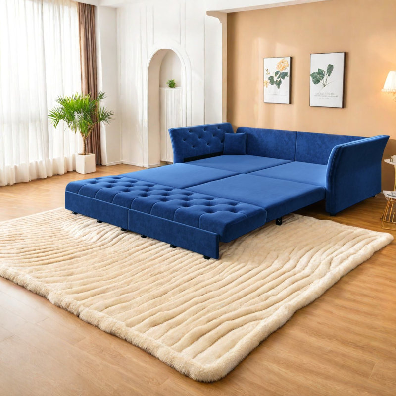 Canapé-lit escamotable en velours 74,4 po Compression, Bleu