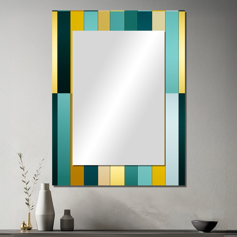 Harmonie rayée verte et jaune Naved - miroir mural unique, art moderne imprimé, 40 po x 30 po
