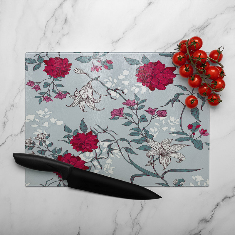 Winter Floral Glass Chopping Board