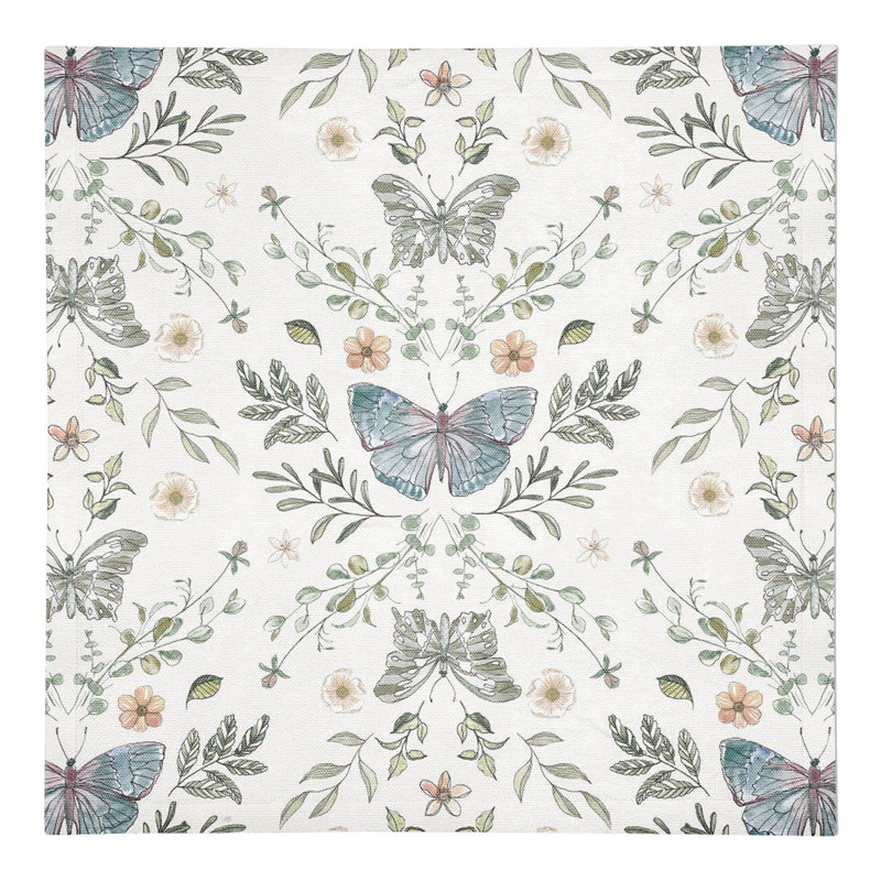Amke Cotton Twill Floral Rectangle Napkin, White