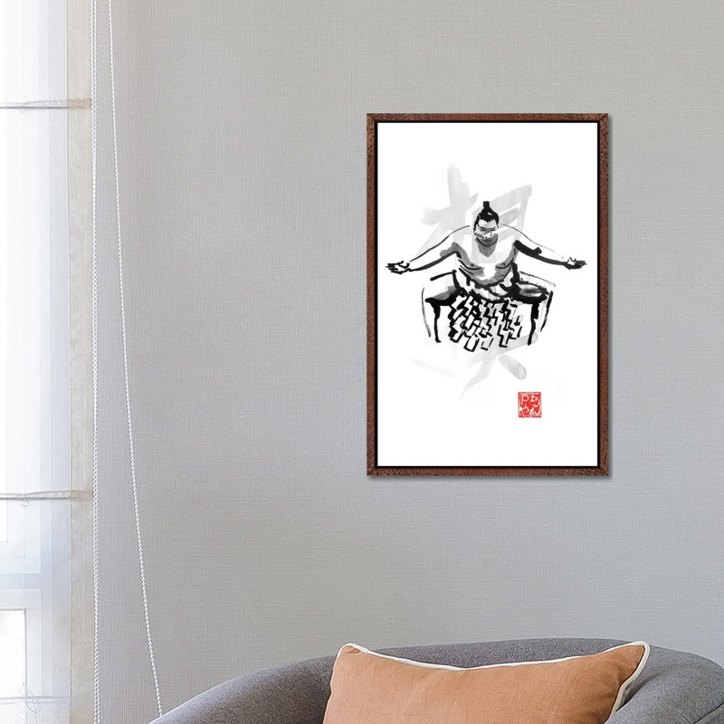 Sumo by Péchane - Painting on Canvas, 66.04 cm H x 45.72 cm W, Classic Brown Wood Framed