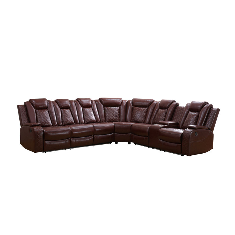 Fauteuil modulaire inclinable électrique avec lumière DEL, Similicuir brun