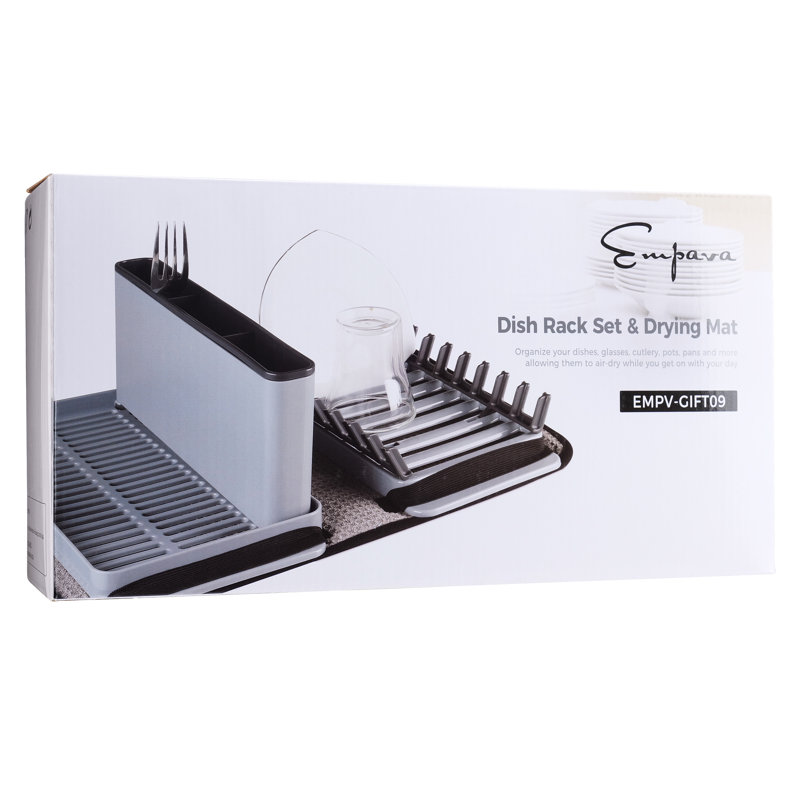 Empava Dish Drying Rack, Kitchen Compact Modern PP Dish Drainers Dish Rack with Utensil Holder and Polyester Drying Mat Set for Kitchen Countertop