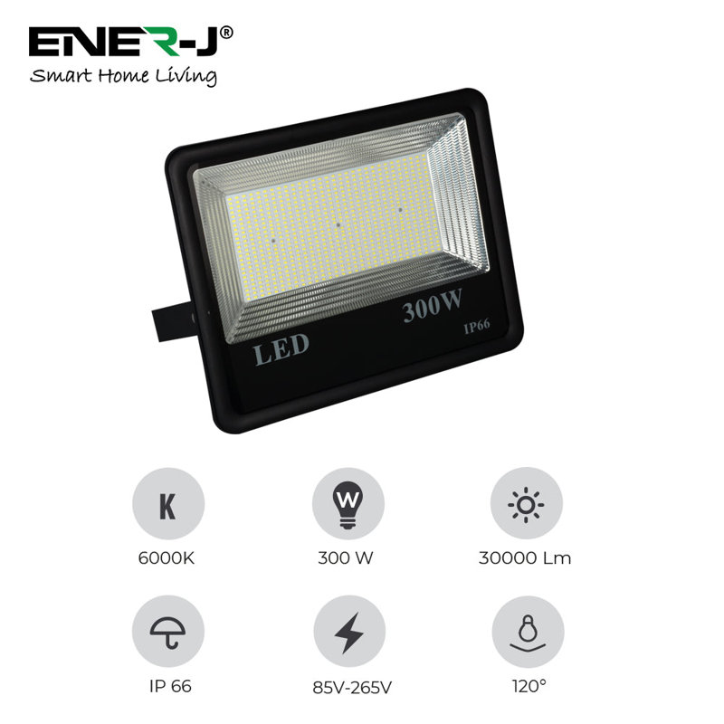 Ener-J 400W LED Non PIR Floodlight IP66 Waterproof 40000Lm Daylight 6000K, 29.8cm H x 39.8cm W x 4.3cm D