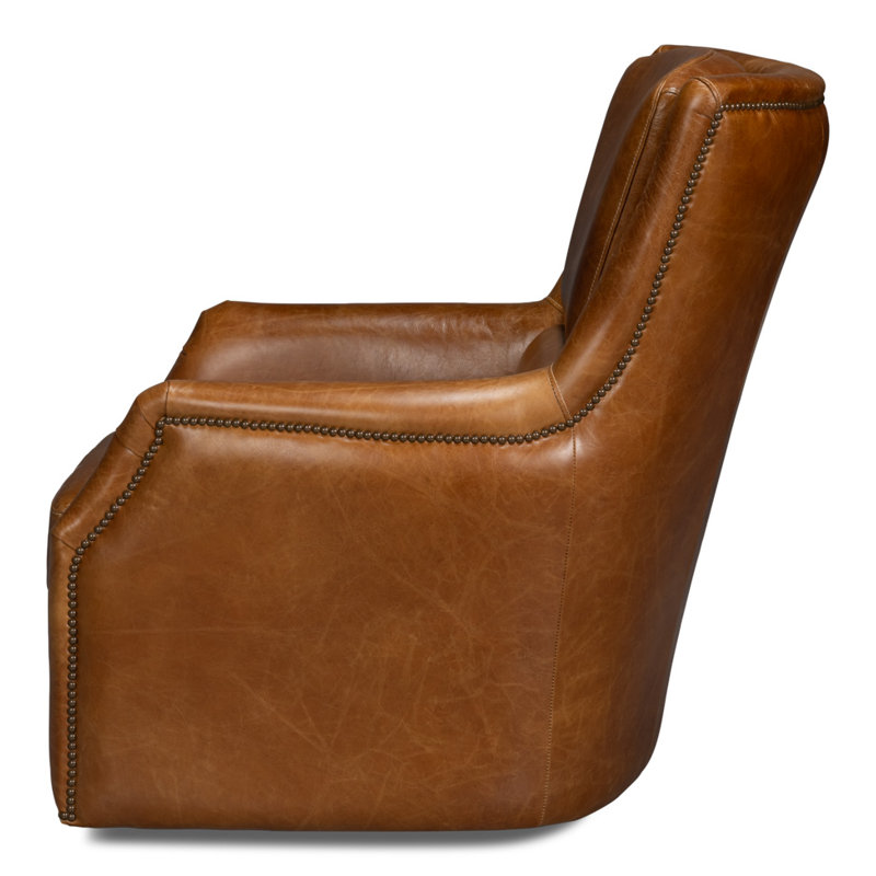 Baker Swivel Club Chair, Brown Genuine Leather