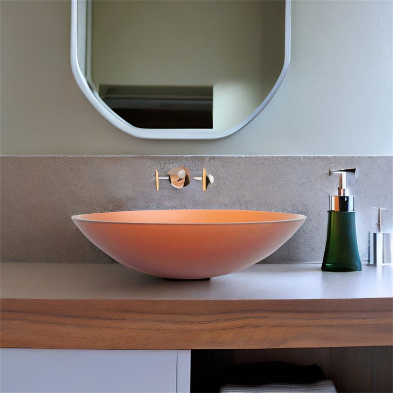 Lavabo de salle de bain vasque ovale en verre orange avec trop-plein 14,93 po TONWIN