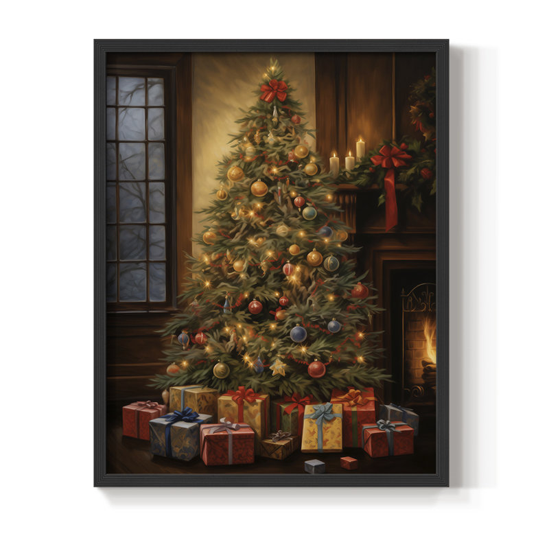 «Christmas Holiday Art DCLV III», reproduction encadrée - bois massif, H 21 po x l 17 po, Noir, noir, noir, noir