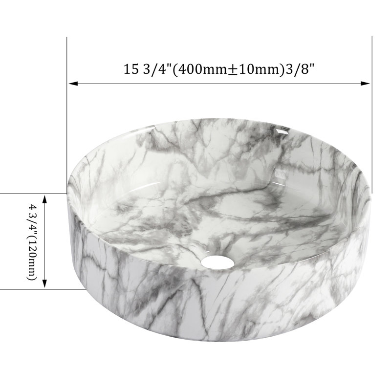 Lavabo de comptoir en céramique pour salle de bain au-dessus du comptoir, fabrication artisanale exquise, cuisson à haute température, lavabo d'art blanc profond gris 15,34 pouces, teinture, vernis de qualité, 18,75 livres