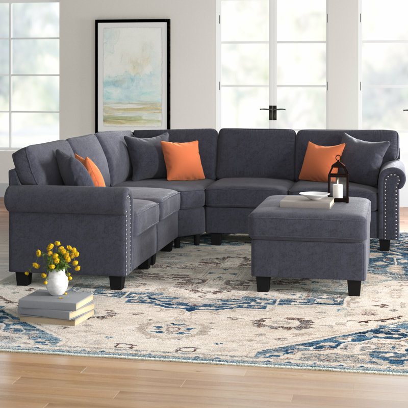 Chaisson Upholstered L-Shaped Sectional Symmetrical, Gray Polyester Blend